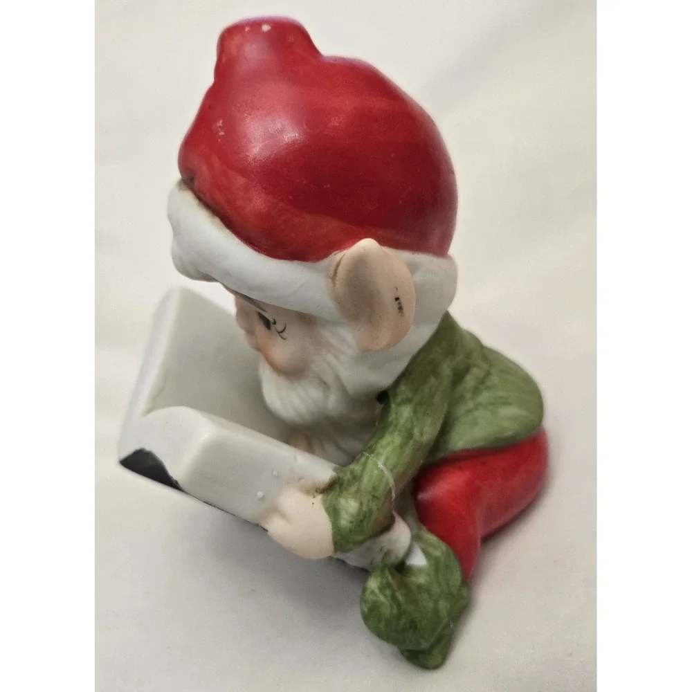Set of 2 Vintage Ceramic Christmas Elves Gnomes Homco Santas Helpers North Pole